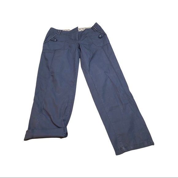 F&F Ladies size 10 Navy blue Cargo capri pants with white stitching. - Picture 1 of 6